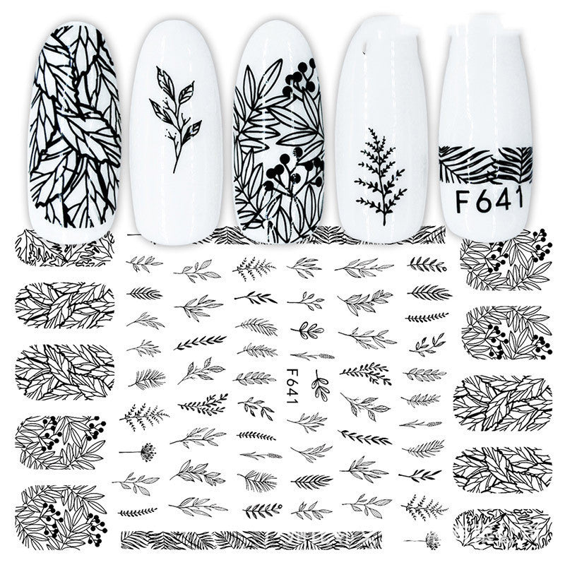 3D Nail Stickers – Black & White Rose Heart Ink Nail Decals